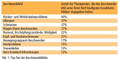 Tab. 1: Top Ten der Beschwerdebilder